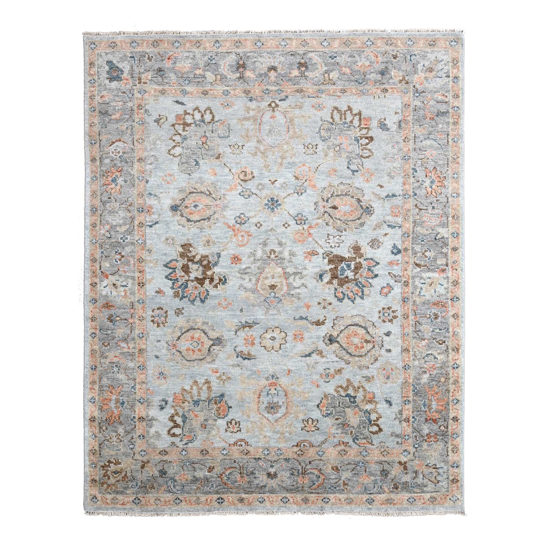 Brittany Blue and Parma Gray, Plush and Lush Soft Pile, Hand Knotted Oushak Inspired Tone On Tone, Natural Wool, Supple Collection, Oriental Rug